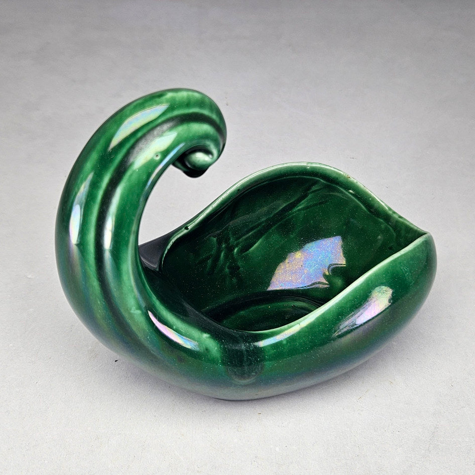 Lucia Ware green scroll planter showing raised moulded bands