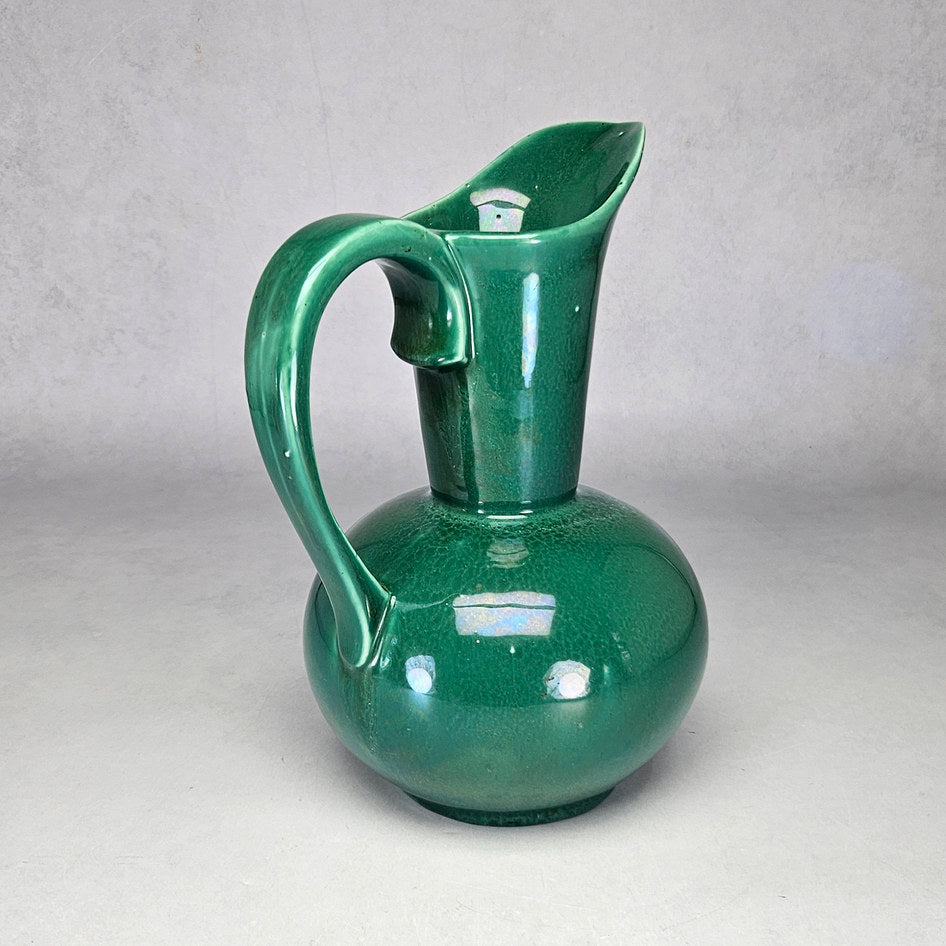 Lucia Ware green tall-neck ewer showing rounded globular body