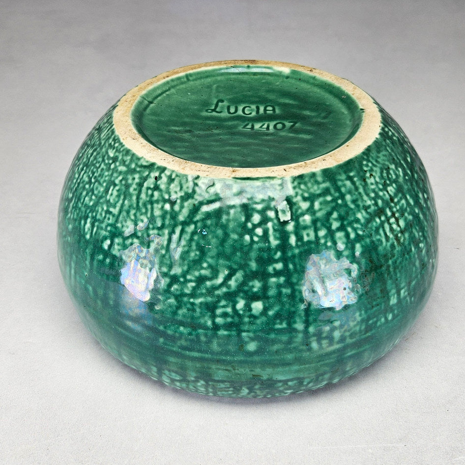 Lucia Ware green round vase underside showing maker marking
