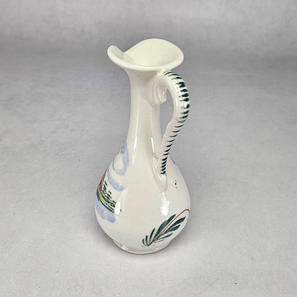 Lucia Ware cream ceramic ewer with hand-painted windmill landscape