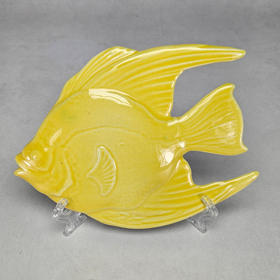 Lucia Ware yellow ceramic angelfish plaque with elongated fins 1806