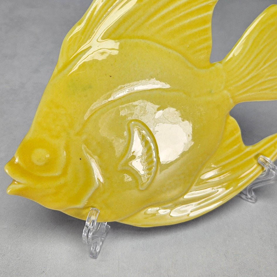 Lucia Ware yellow ceramic angelfish plaque with elongated fins 1806