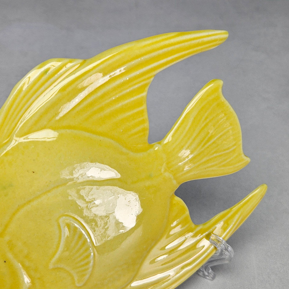 Lucia Ware yellow ceramic angelfish plaque with elongated fins 1806