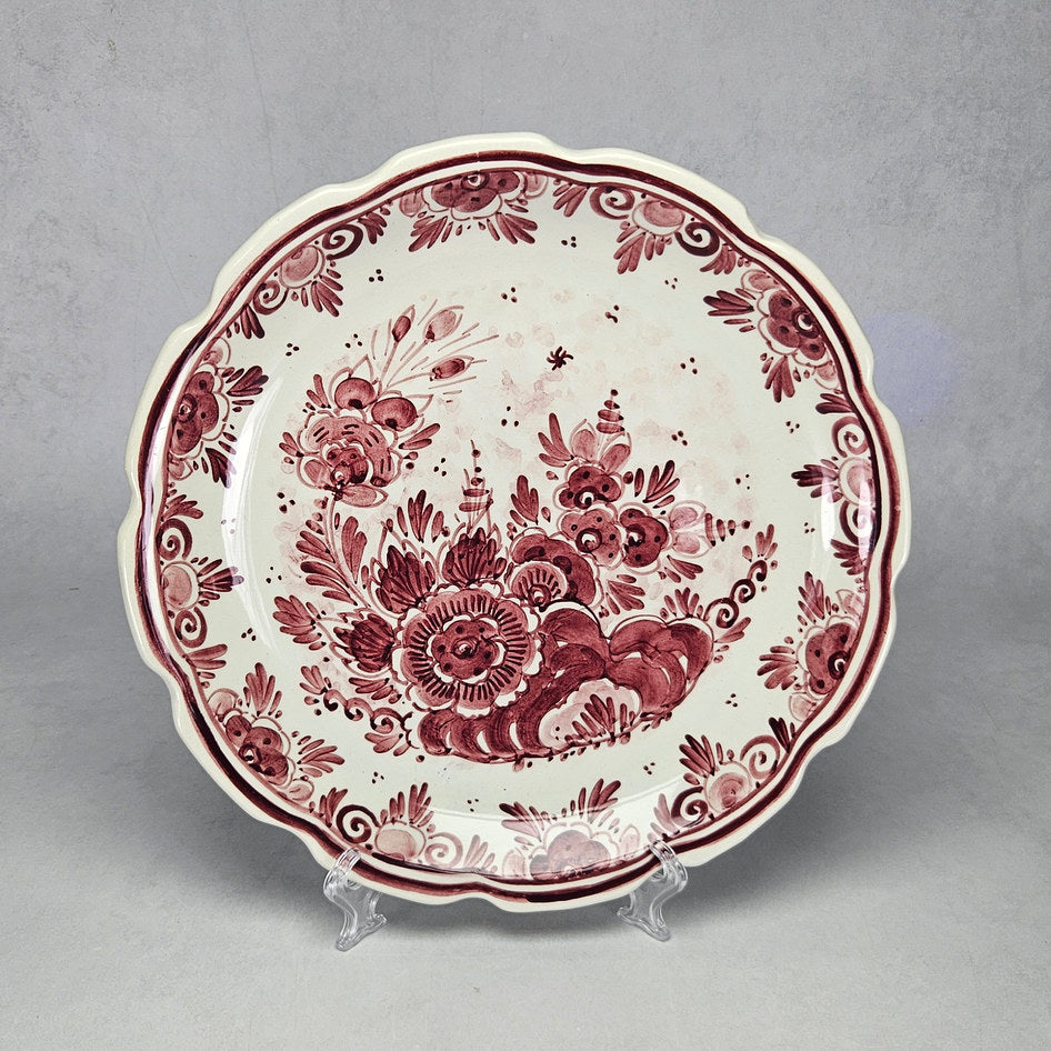M. de Wit burgundy floral wall plate with scalloped rim