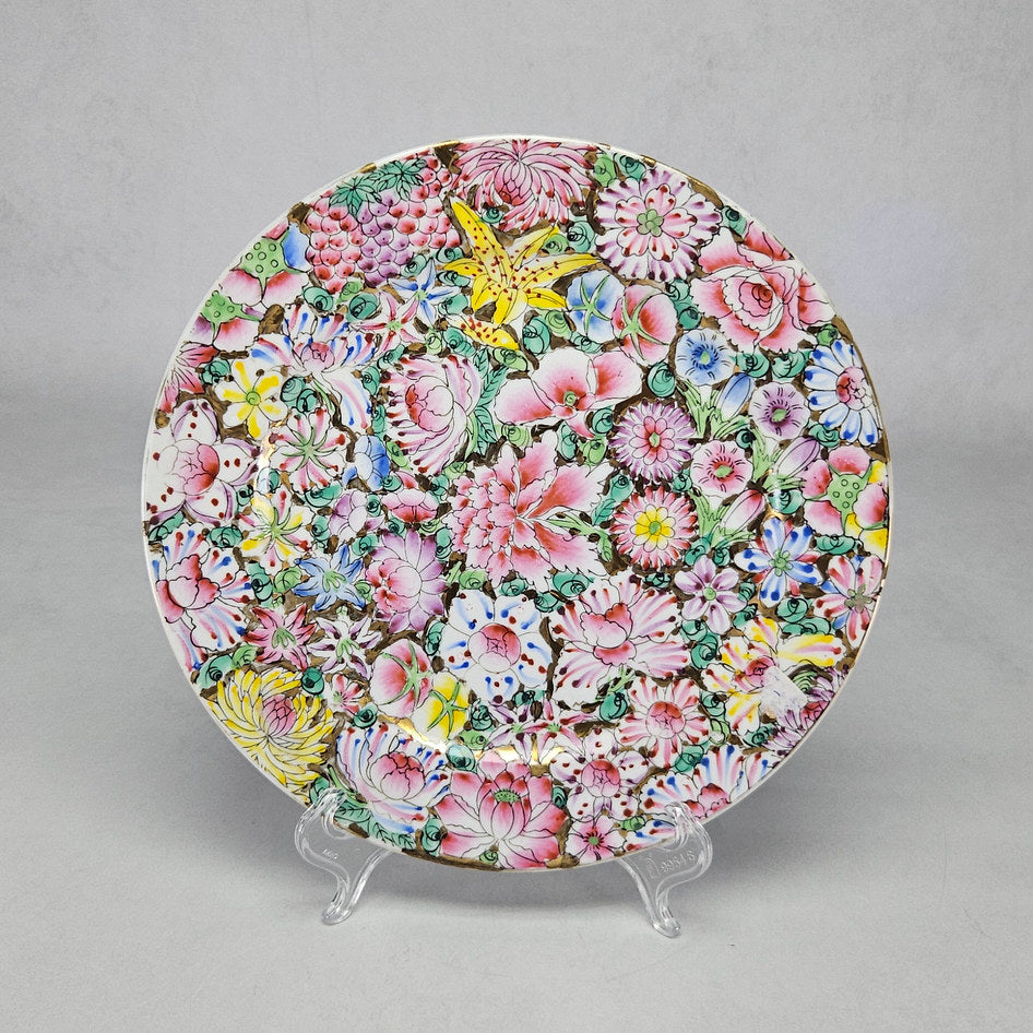 Macau Famille Rose Floral and Butterfly Plate with Qianlong Style Mark