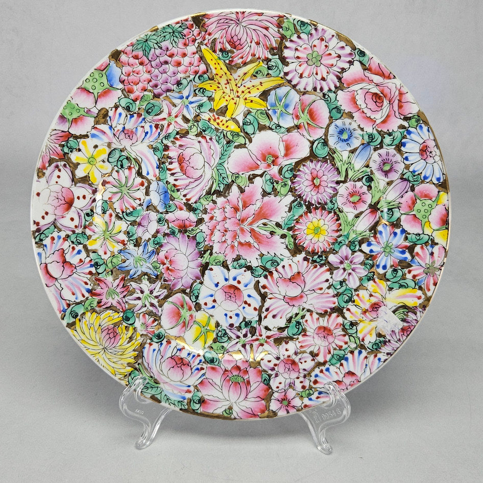 Macau Famille Rose Floral and Butterfly Plate with Qianlong Style Mark