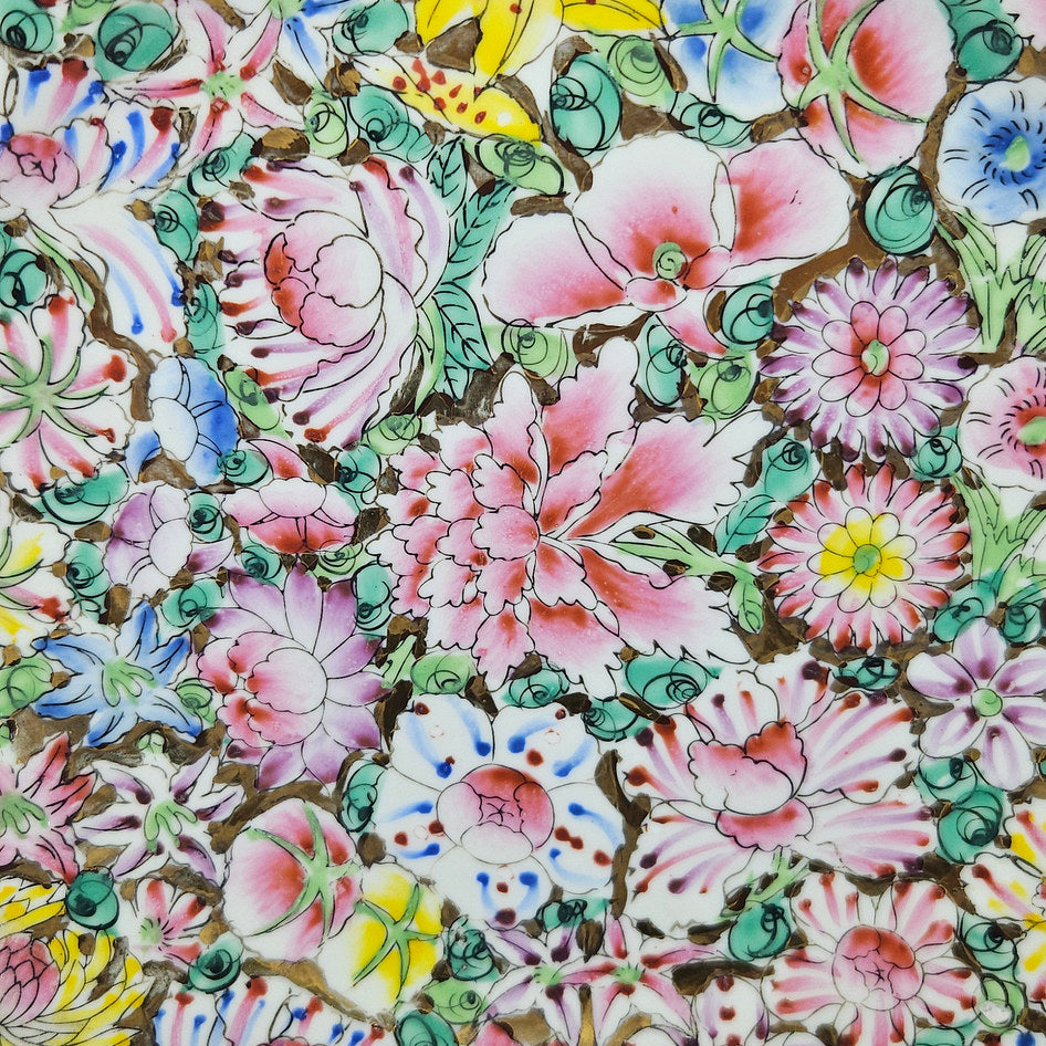 Macau Famille Rose Floral and Butterfly Plate with Qianlong Style Mark