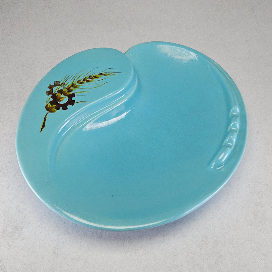 MCM Light Blue Hand-Painted Wheat Motif Decorative Bowl by Benoni East Potteries