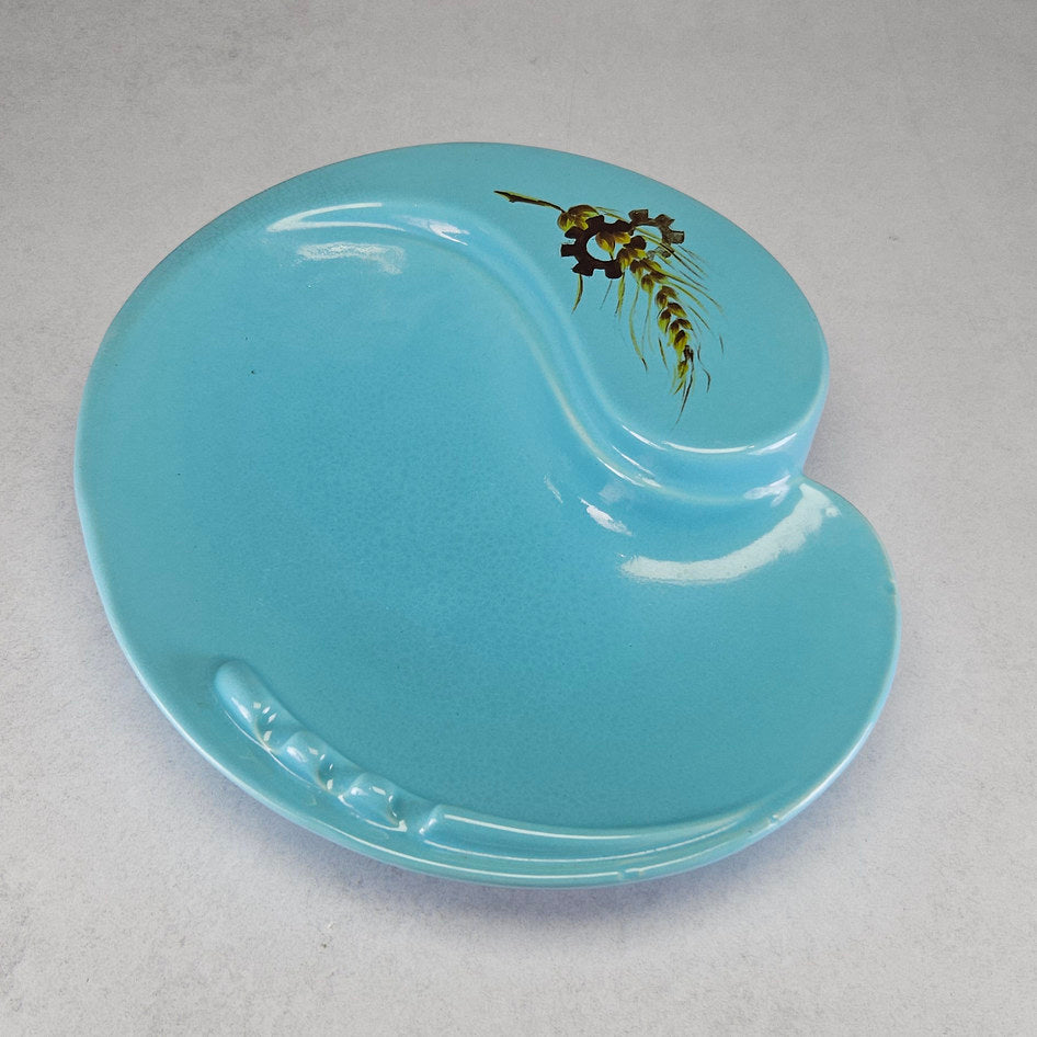 MCM Light Blue Hand-Painted Wheat Motif Decorative Bowl by Benoni East Potteries