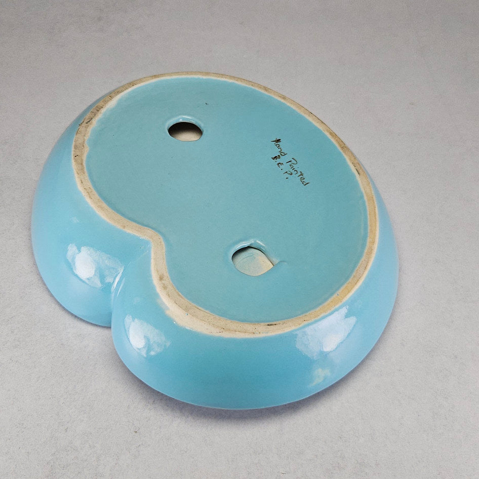 MCM Light Blue Hand-Painted Wheat Motif Decorative Bowl by Benoni East Potteries