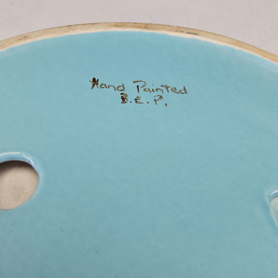 MCM Light Blue Hand-Painted Wheat Motif Decorative Bowl by Benoni East Potteries