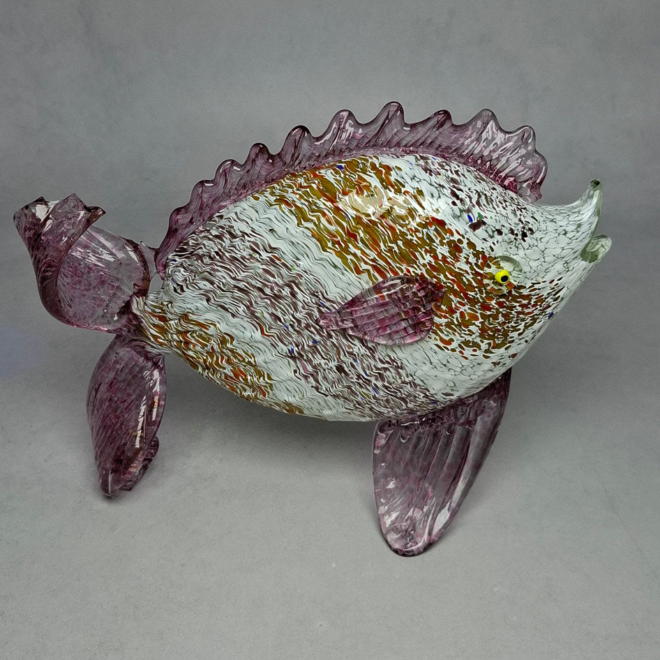 Mid-Century Striped Murano Art Glass Fish Sculpture