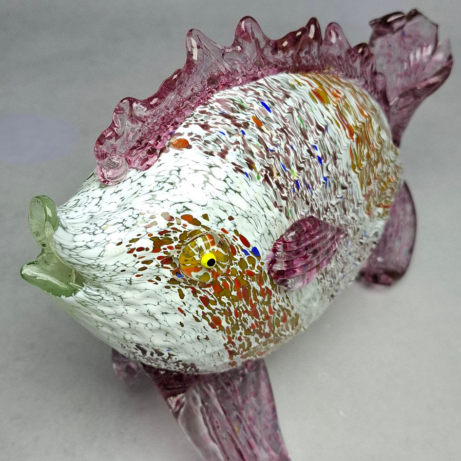 Mid-Century Striped Murano Art Glass Fish Sculpture