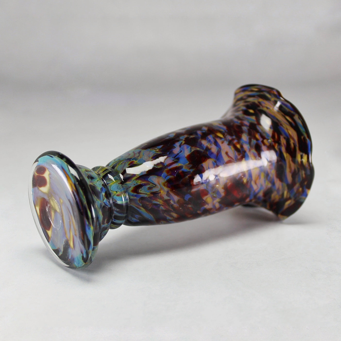 Multicoloured Spatter Hand-Blown Art Glass Ruffled Vase