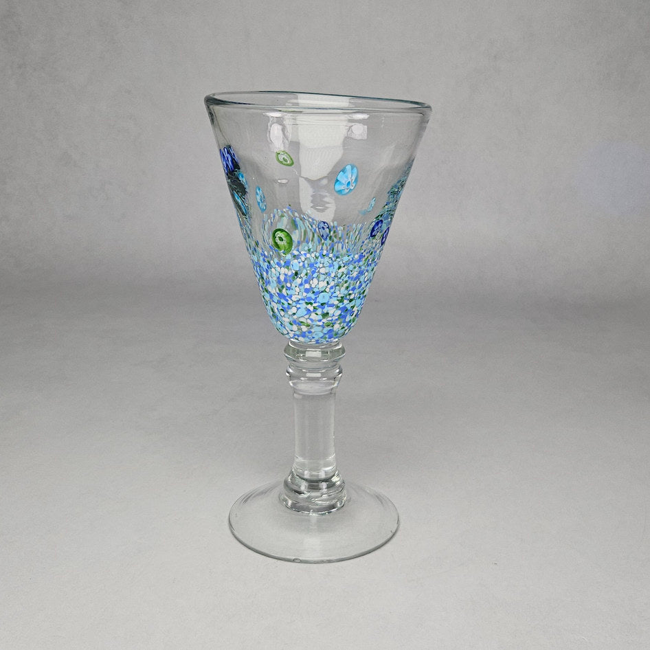 Murano-Style Blue Green Millefiori Art Glass Goblet