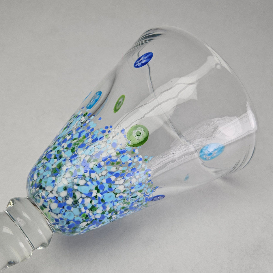 Murano-Style Blue Green Millefiori Art Glass Goblet