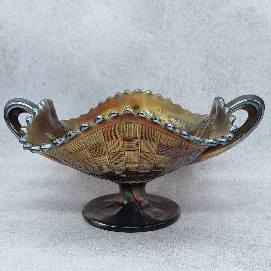 Northwood Fruits and Flowers Blue Carnival Glass Bonbon Dish