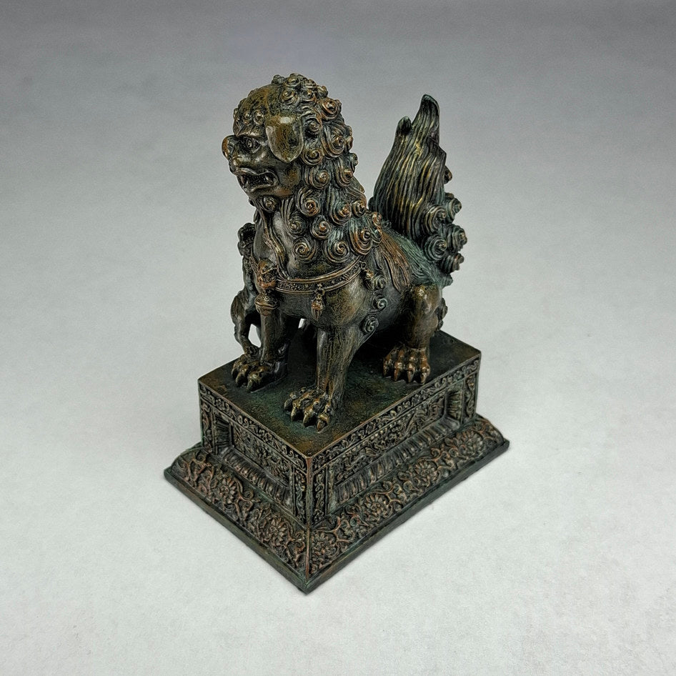 Pair of Bronze-Effect Polyresin Chinese Guardian Lions