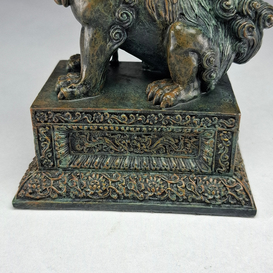 Pair of Bronze-Effect Polyresin Chinese Guardian Lions