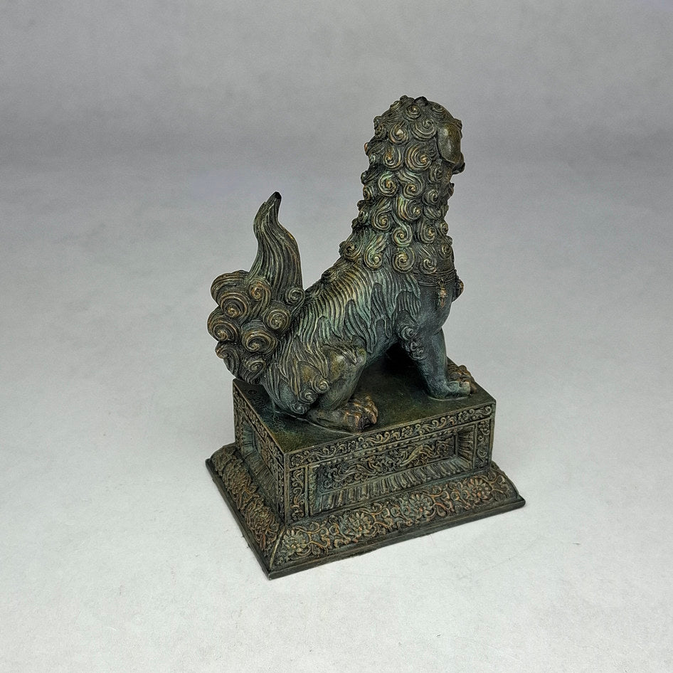 Pair of Bronze-Effect Polyresin Chinese Guardian Lions