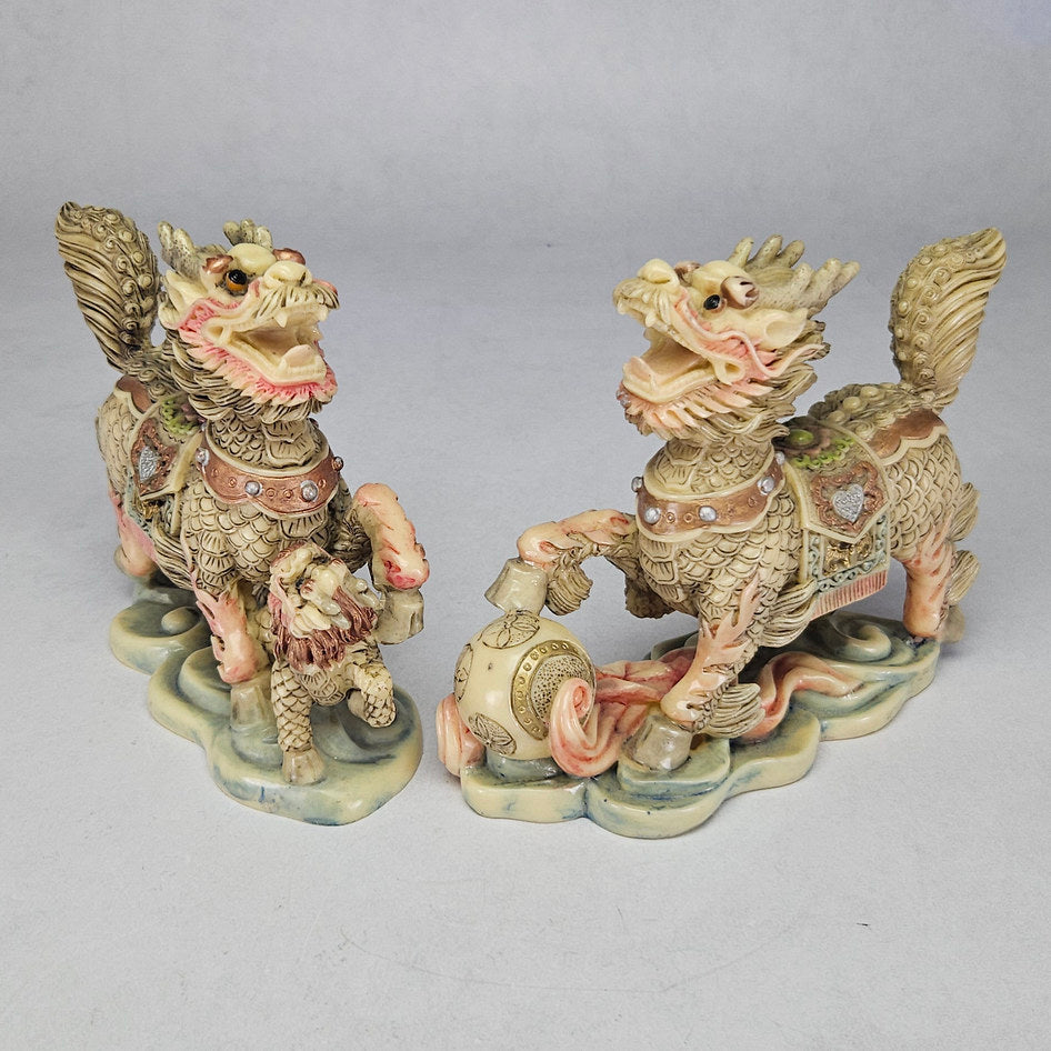 Pair of Chinese-Style Resin Qilin Pixiu Guardian Statues