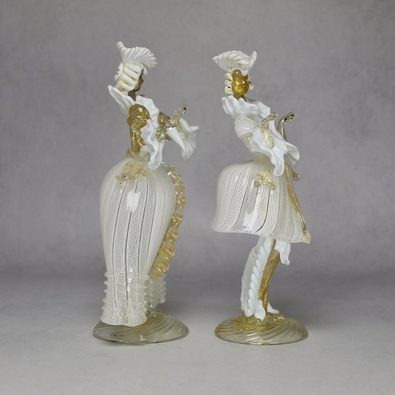 Pair of Italian Murano Latticino and Gold Glass Figures
