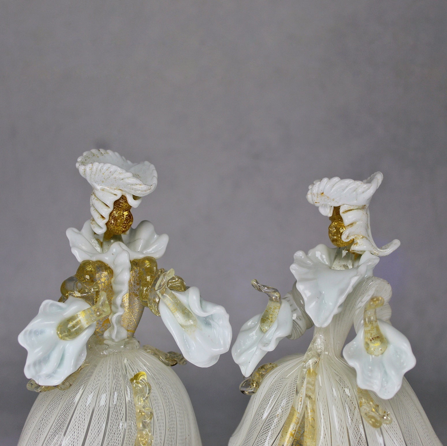 Pair of Italian Murano Latticino and Gold Glass Figures