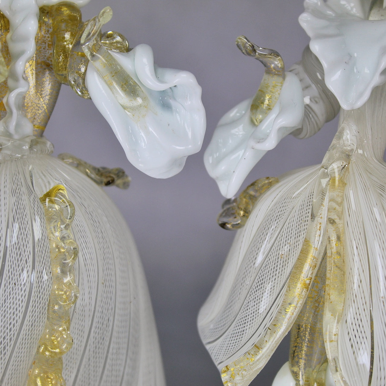 Pair of Italian Murano Latticino and Gold Glass Figures