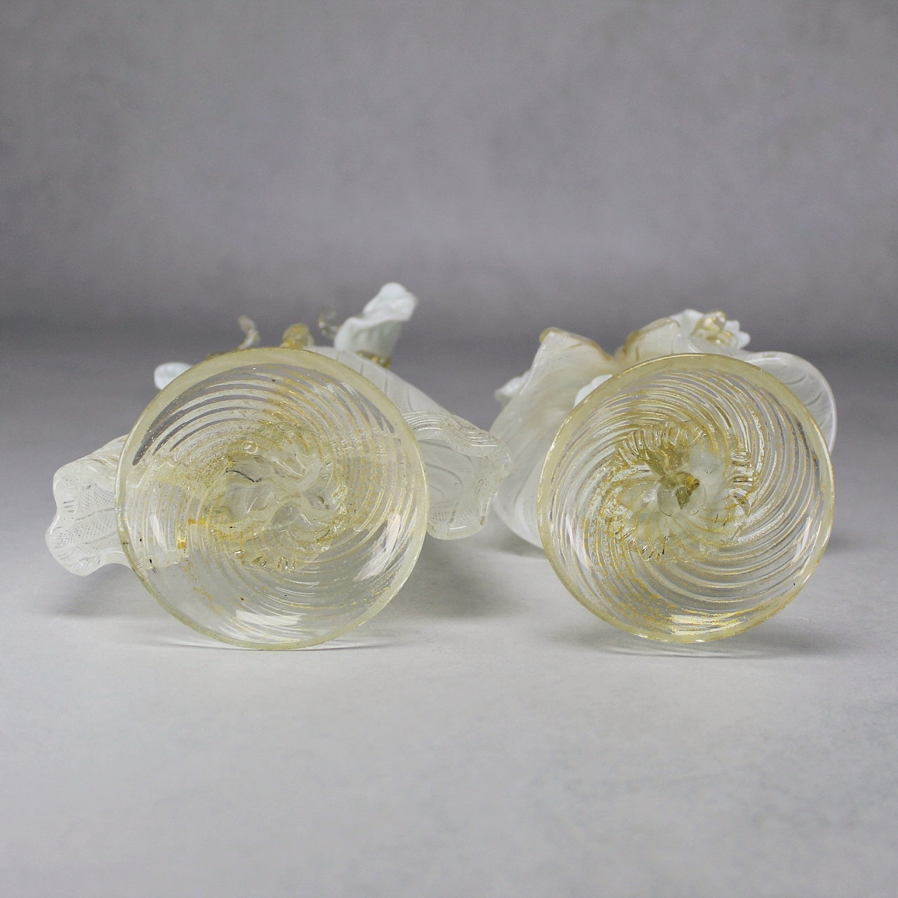 Pair of Italian Murano Latticino and Gold Glass Figures