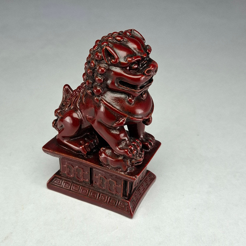 Pair of Red Lacquered Chinese Guardian Lions