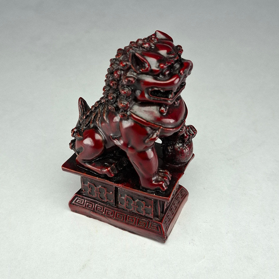 Pair of Red Lacquered Chinese Guardian Lions