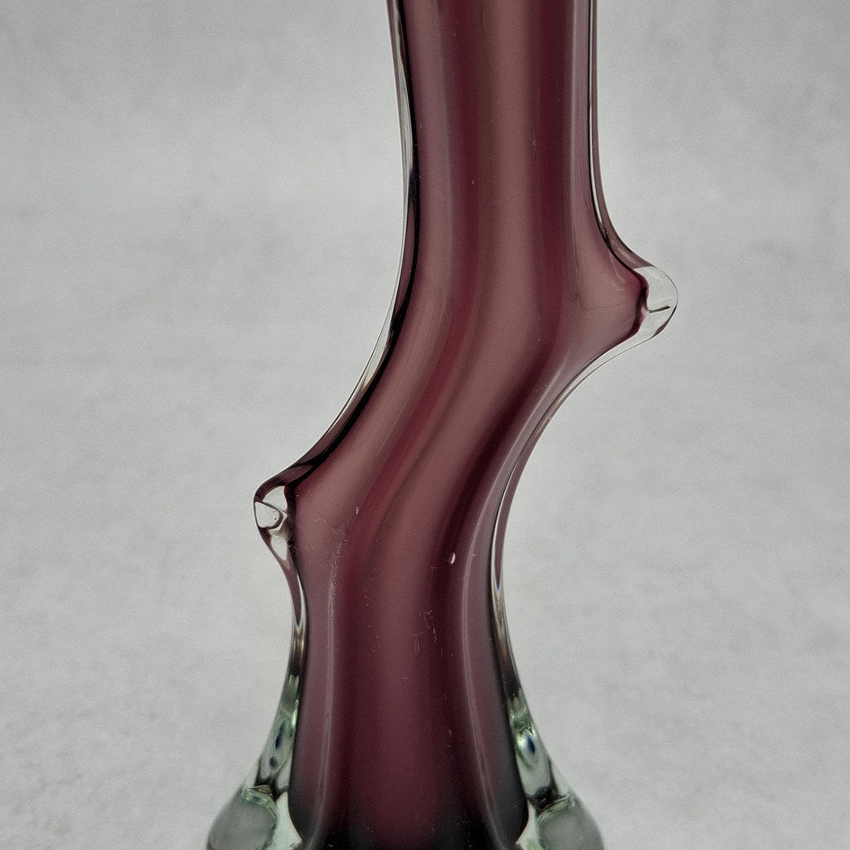 Vintage Amethyst and Cased White Glass Tree Stump Vase