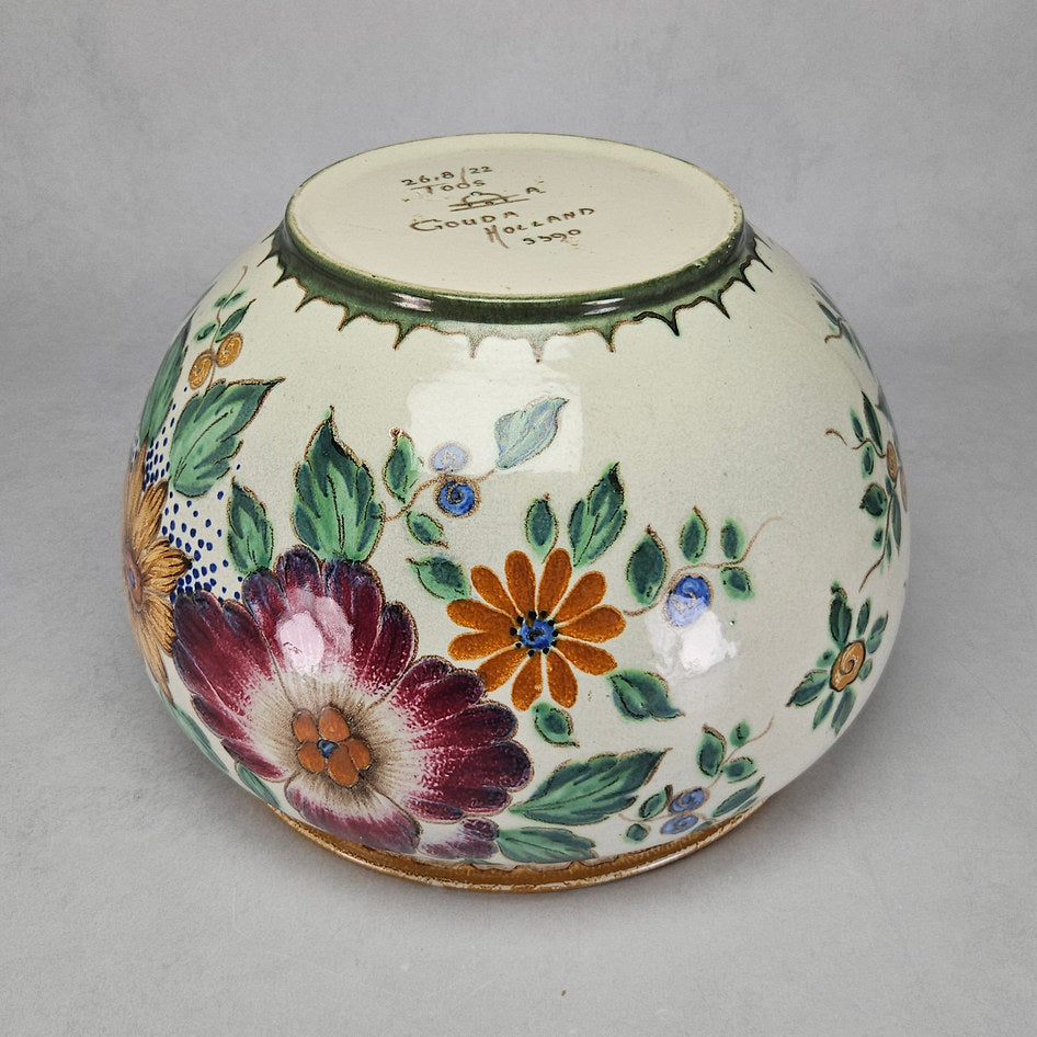 PZH Gouda Toos Hand-Painted Floral Ceramic Cachepot