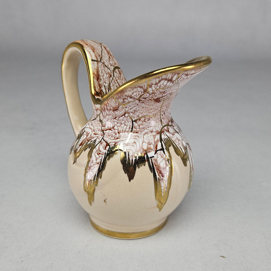 Regina Gouda Holland Hand-Painted Cream and Gold Ceramic Jug