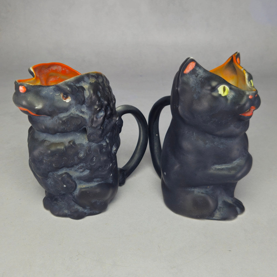 Royal Bayreuth Black Cat and Dog Novelty Creamers Set