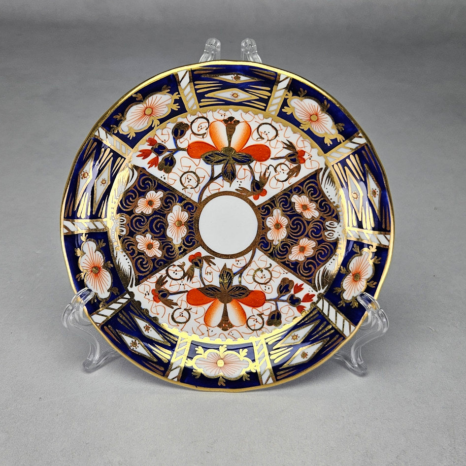 Royal Crown Derby 2451 tea saucer with cobalt floral panels and gilding