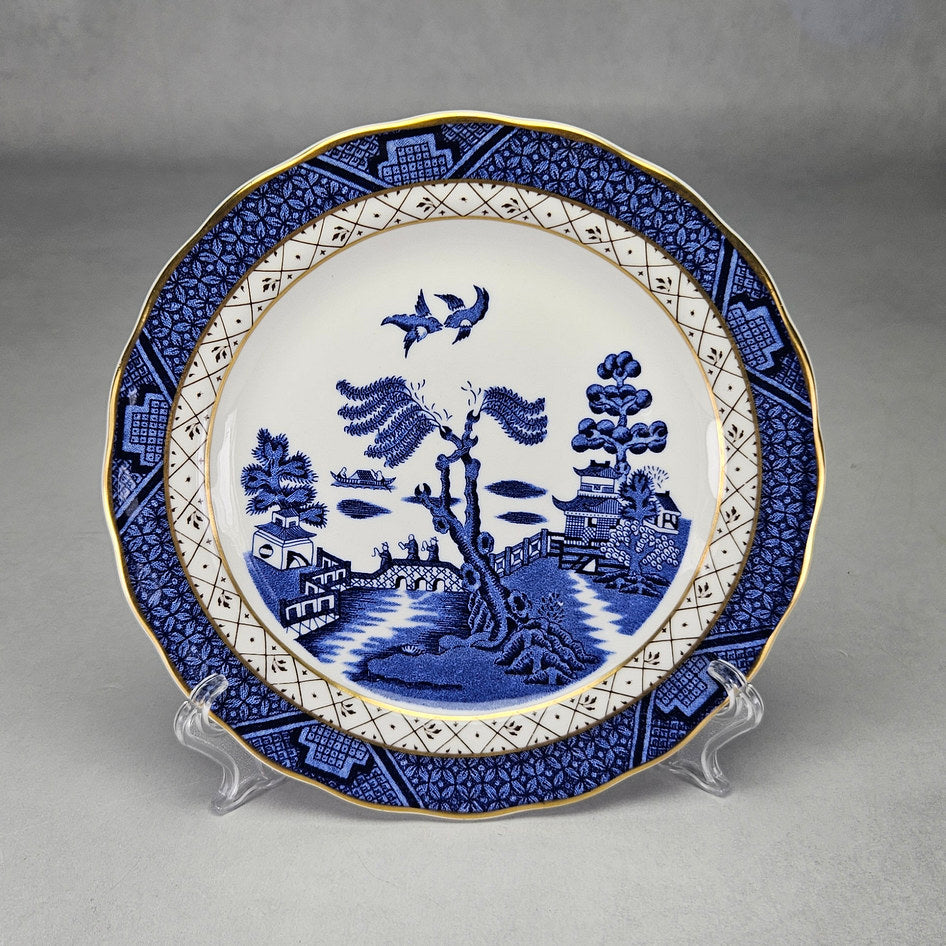 Booths Real Old Willow side plate with blue landscape and gold edging