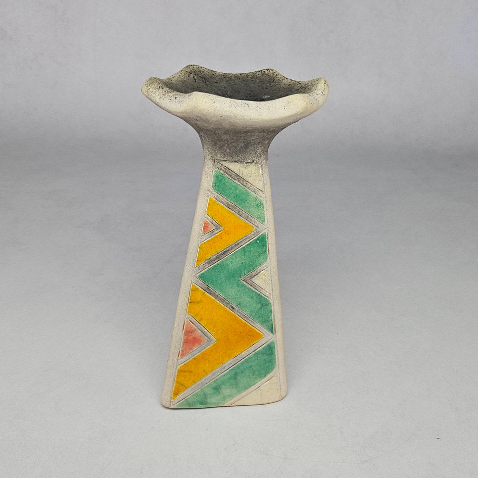 South African Raku-Style Art Pottery Triangular Candlestick Holder