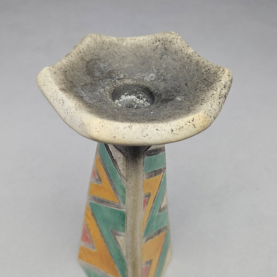 South African Raku-Style Art Pottery Triangular Candlestick Holder
