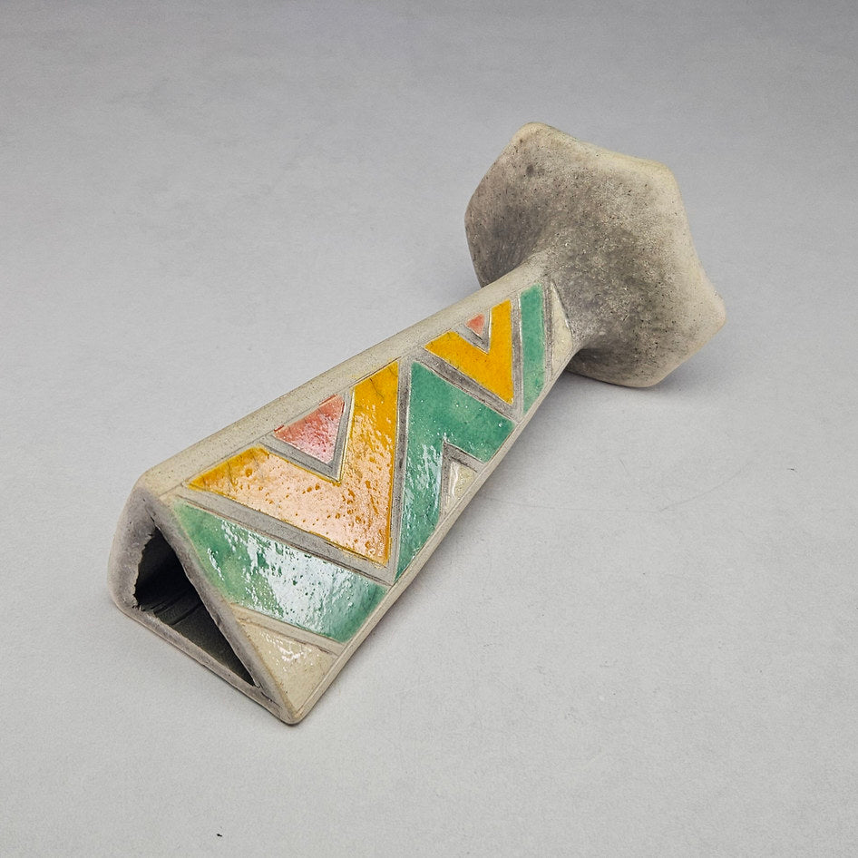 South African Raku-Style Art Pottery Triangular Candlestick Holder