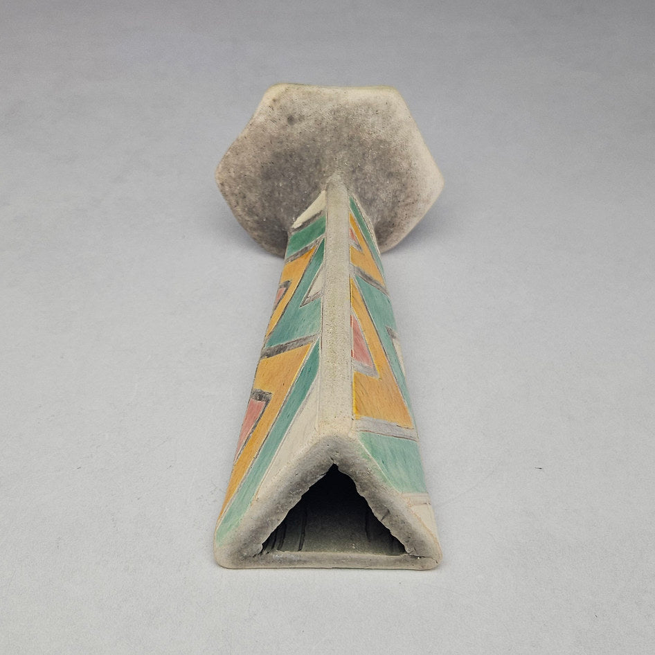 South African Raku-Style Art Pottery Triangular Candlestick Holder