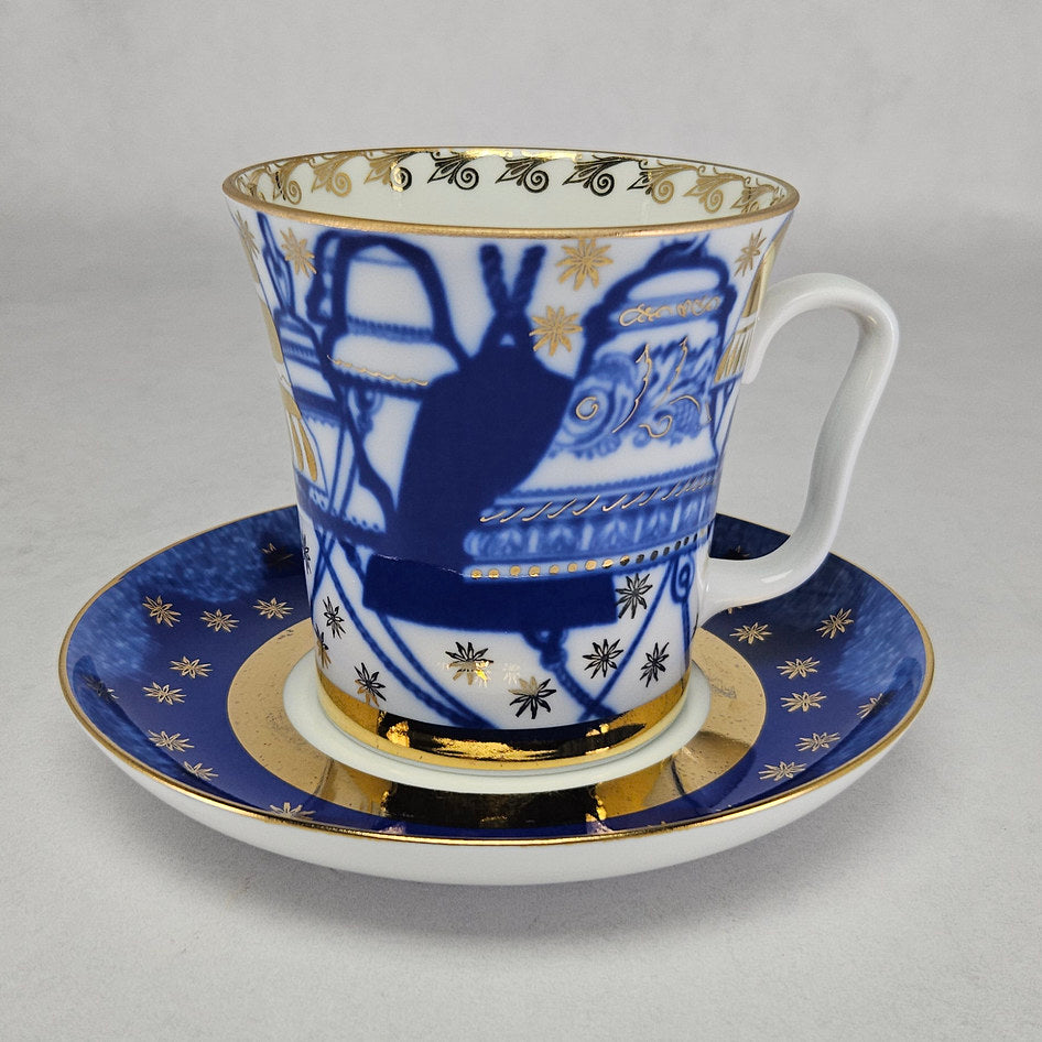 Lomonosov St. Petersburg Cobalt and Gilt Porcelain Cup and Saucer