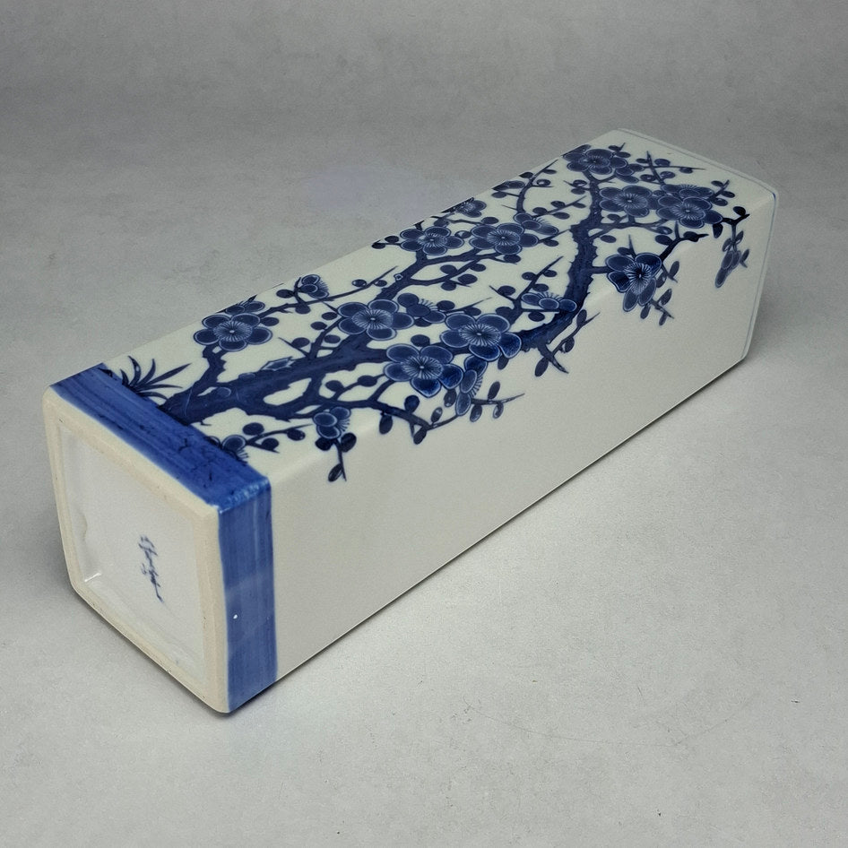 Tall Blue and White Porcelain Rectangular Blossom Tree Vase