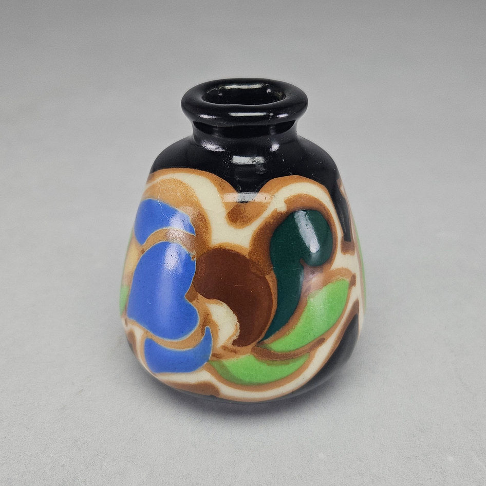 Unmarked Gouda-Style Polychrome Floral Ceramic Bud Vase