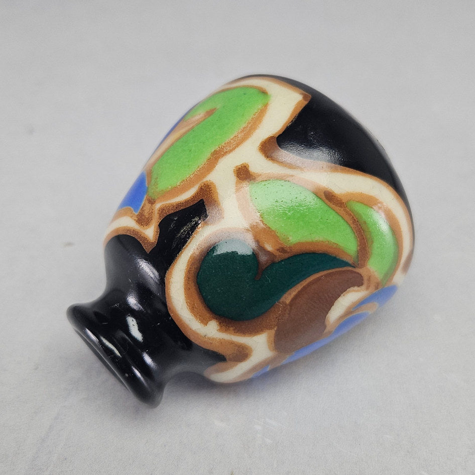 Unmarked Gouda-Style Polychrome Floral Ceramic Bud Vase