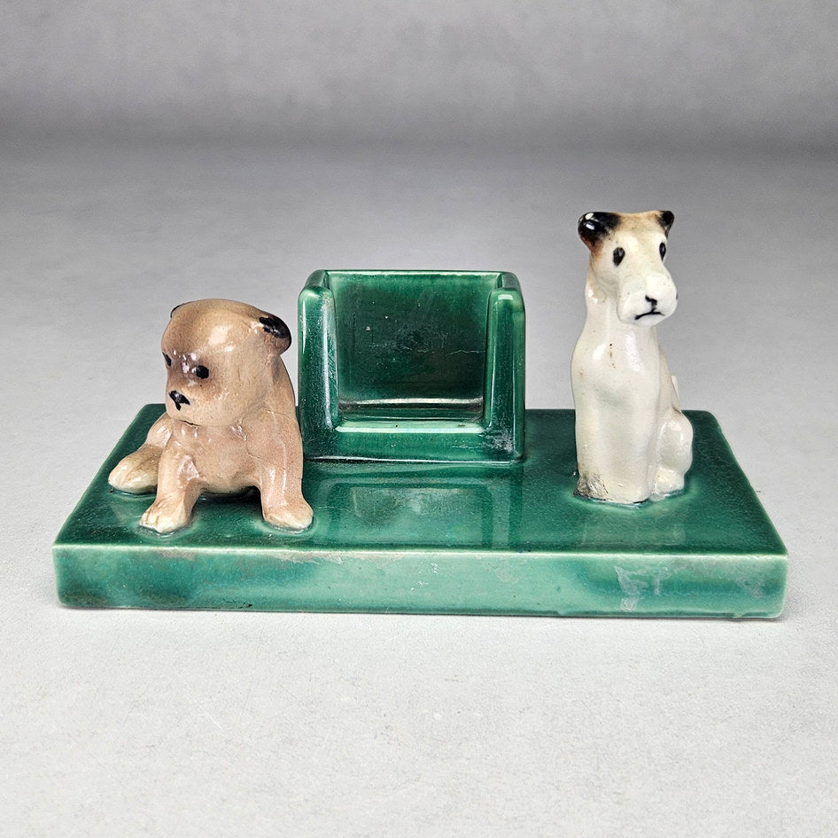 Vermont Green Two Dog Ceramic Matchbox Holder