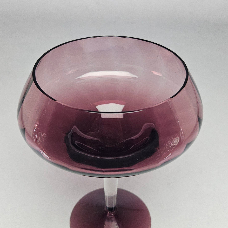 Vintage Amethyst Empoli Glass Footed Coupe Dessert Bowl