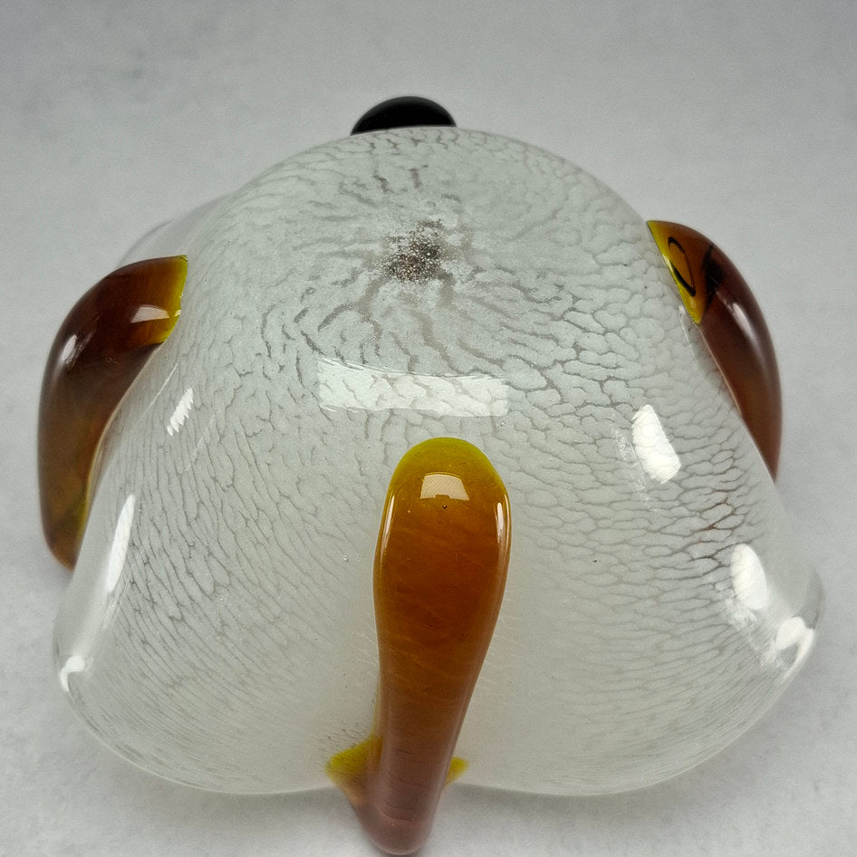 Vintage Art Glass Bowl with White Filigree and Amber Applied Elements