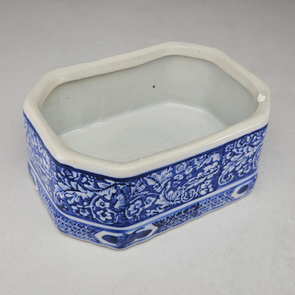 Vintage Blue and White Portuguese-Style Porcelain Lidded Trinket Box