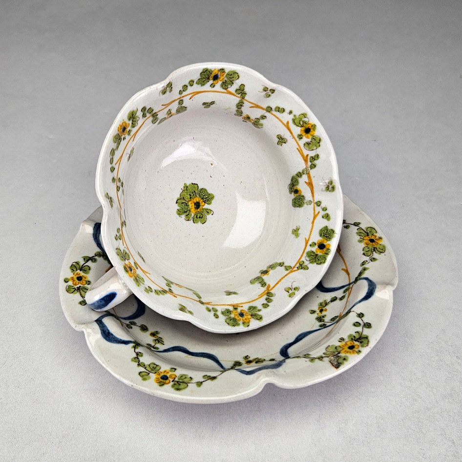 Overhead view of hand-painted Cantagalli cup and saucer